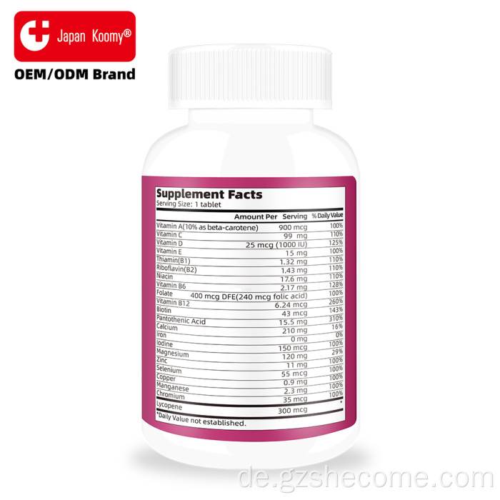 Shecome Multivitamin-Tabletten für Frauen zur Unterstützung des Immunsystems und der Knochen